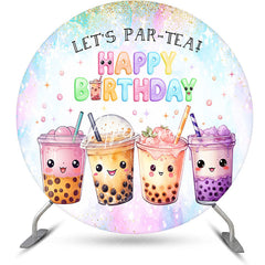 Aperturee - Aperturee Round Fairy Tale Boba Milk Tea Birthday Backdrop