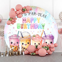 Aperturee - Aperturee Round Fairy Tale Boba Milk Tea Birthday Backdrop