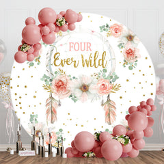 Aperturee - Aperturee Round Floral Gold Glitter Four Ever Wild Backdrop