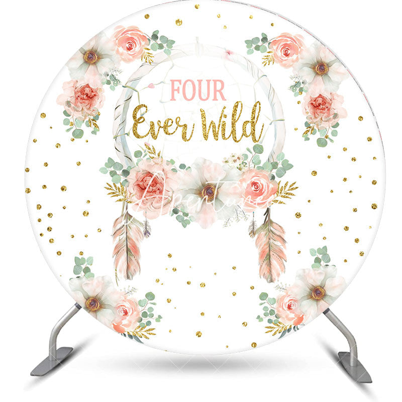 Aperturee - Aperturee Round Floral Gold Glitter Four Ever Wild Backdrop