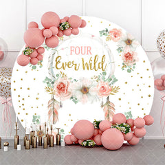 Aperturee - Aperturee Round Floral Gold Glitter Four Ever Wild Backdrop