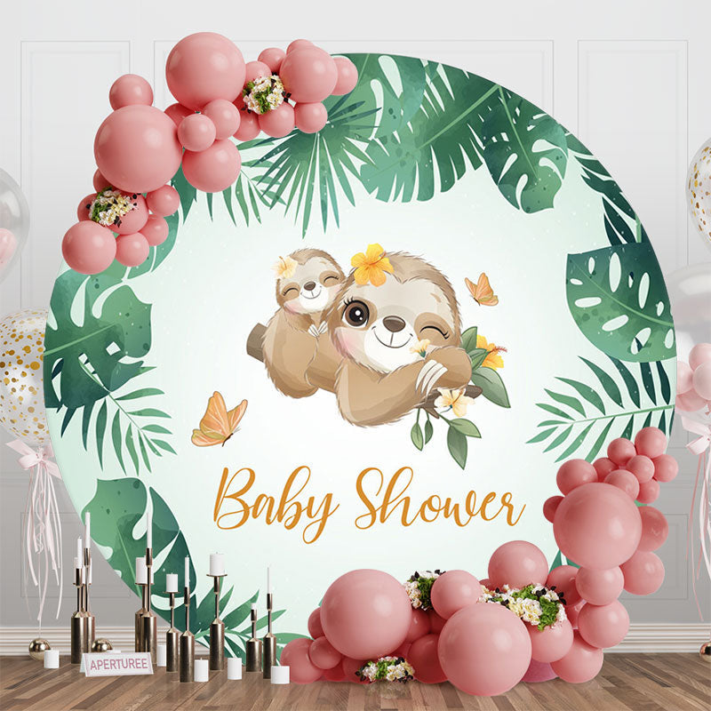 Aperturee - Aperturee Round Green Monstera Koala Backdrop For Baby Shower