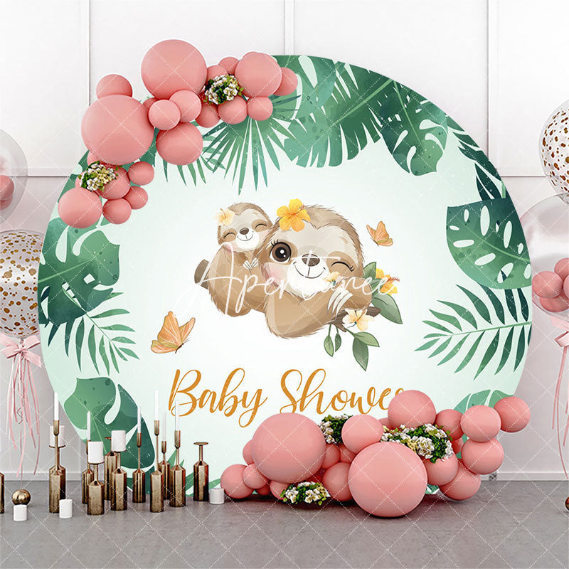 Aperturee - Aperturee Round Green Monstera Koala Backdrop For Baby Shower