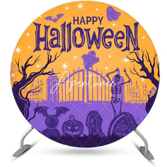 Aperturee - Aperturee Round Orange Purple Gate Cemetery Halloween Backdrop