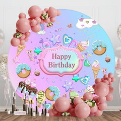 Aperturee - Aperturee Round Pink Blue Candyland Happy Birthday Backdrop