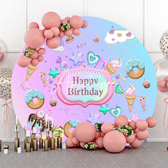 Aperturee - Aperturee Round Pink Blue Candyland Happy Birthday Backdrop