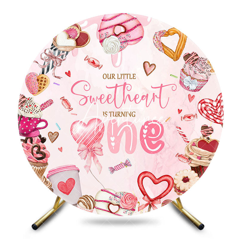 Aperturee - Aperturee Round Pink Candyland Sweetheart 1st Birthday Backdrop