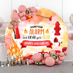 Aperturee - Aperturee Round Red Car Firefighting Happy Birthday Backdrop