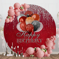 Aperturee - Aperturee Round Red Glitter Balloons Happy Birthday Backdrop