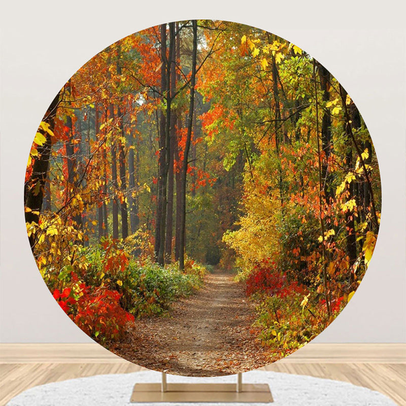 Aperturee - Aperturee Round Red Yellow Withered Forest Path Autumn Backdrop