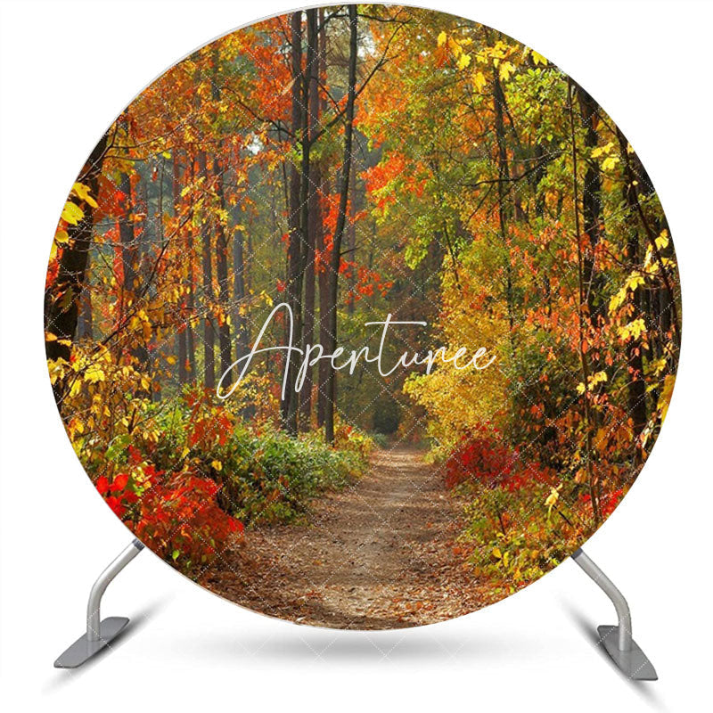 Aperturee - Aperturee Round Red Yellow Withered Forest Path Autumn Backdrop