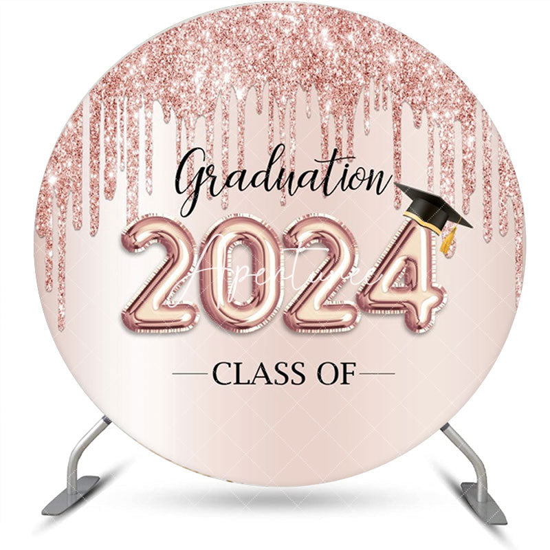 Aperturee - Aperturee Round Rose Gold Glitter 2024 Graduation Backdrop