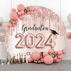 Aperturee - Aperturee Round Rose Gold Glitter 2024 Graduation Backdrop