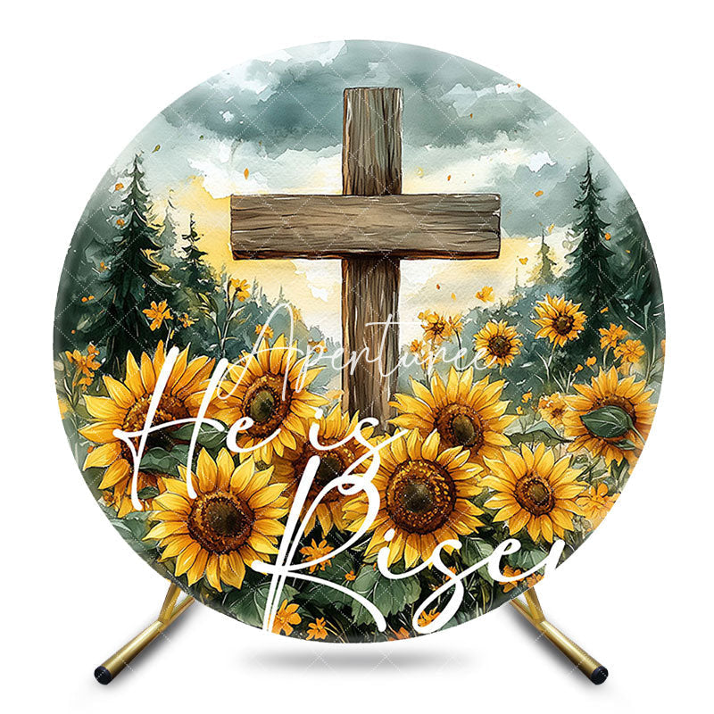 Aperturee - Aperturee Round Sunflower Forest Cross He Is Risen Backdrop