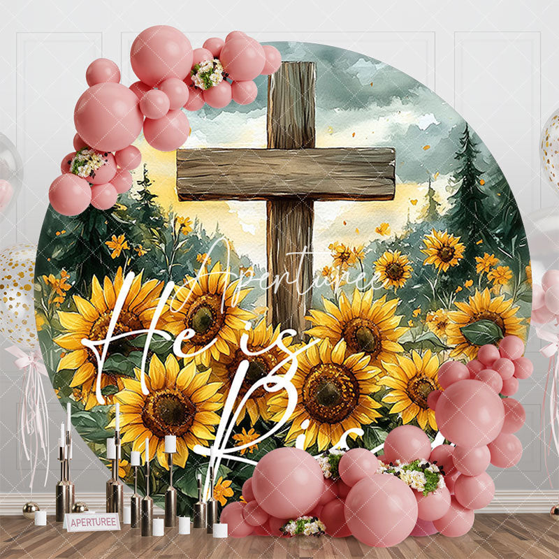 Aperturee - Aperturee Round Sunflower Forest Cross He Is Risen Backdrop