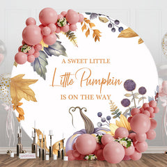 Aperturee - Aperturee Round Sweet Pumpkin Floral Maple Baby Shower Backdrop