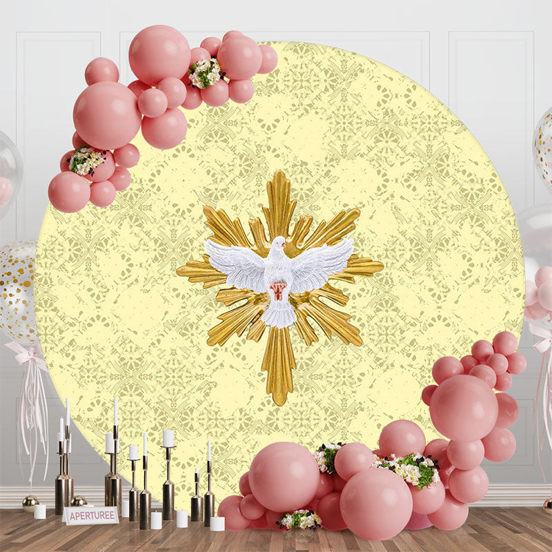 Aperturee - Aperturee Round Yellow Badge White Dove Baptism Backdrop