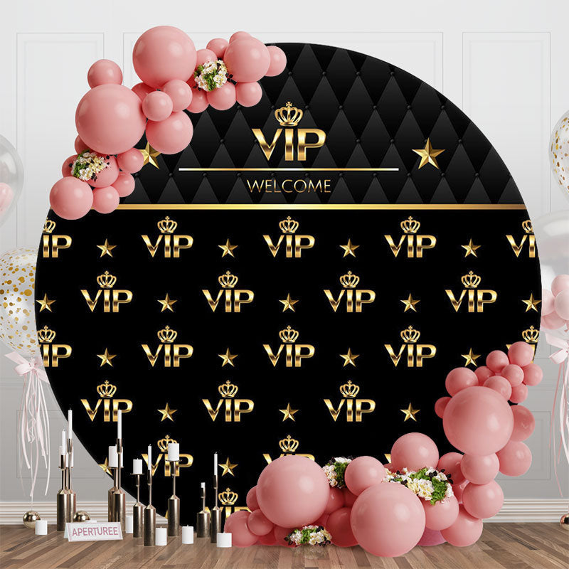 Aperturee - Aperturee Royal Black Gold Vip Welcome Round Party Backdrop