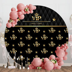 Aperturee - Aperturee Royal Black Gold Vip Welcome Round Party Backdrop