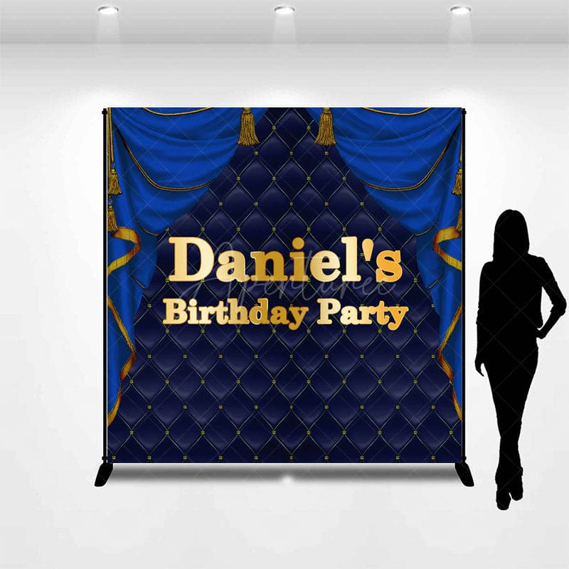 Aperturee - Aperturee Royal Blue Curtain Custom Name Birthday Bash Backdrop