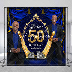 Aperturee - Aperturee Royal Blue Custom Photo Name 50th Birthday Backdrop