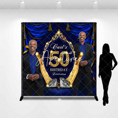 Aperturee - Aperturee Royal Blue Custom Photo Name 50th Birthday Backdrop