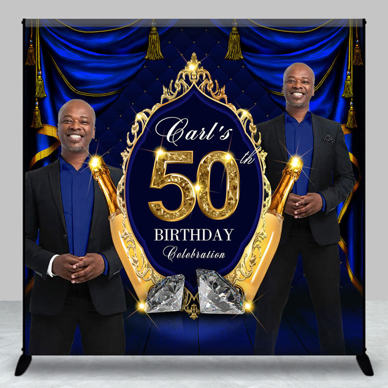 Aperturee - Aperturee Royal Blue Custom Photo Name 50th Birthday Backdrop