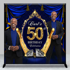 Aperturee - Aperturee Royal Blue Custom Photo Name 50th Birthday Backdrop