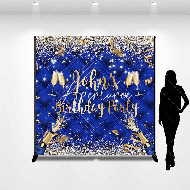 Aperturee - Aperturee Royal Blue Glitter Custom Name Birthday Backdrop