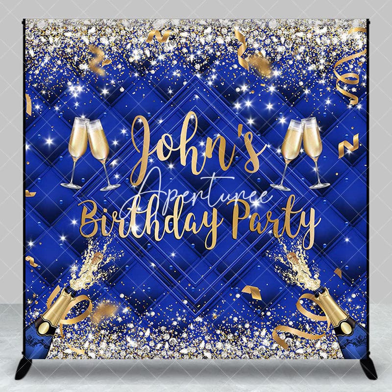 Aperturee - Aperturee Royal Blue Glitter Custom Name Birthday Backdrop