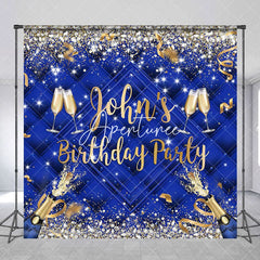 Aperturee - Aperturee Royal Blue Glitter Custom Name Birthday Backdrop