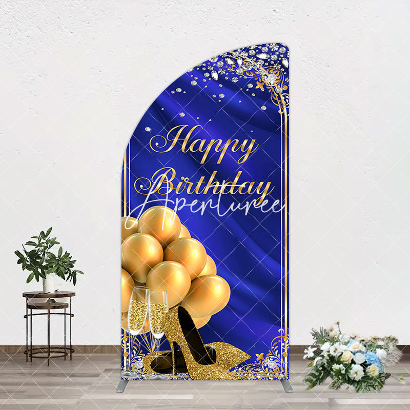 Aperturee - Aperturee Royal Blue Gold Balloon Happy Birthday Arch Backdrop