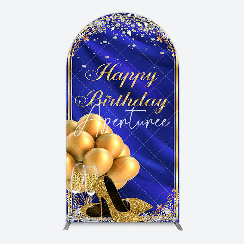 Aperturee - Aperturee Royal Blue Gold Balloon Happy Birthday Arch Backdrop