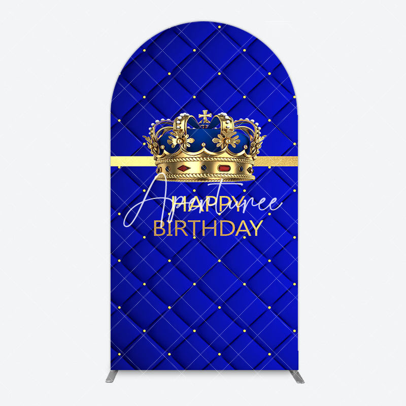 Aperturee - Aperturee Royal Blue Gold Crown Happy Birthday Arch Backdrop