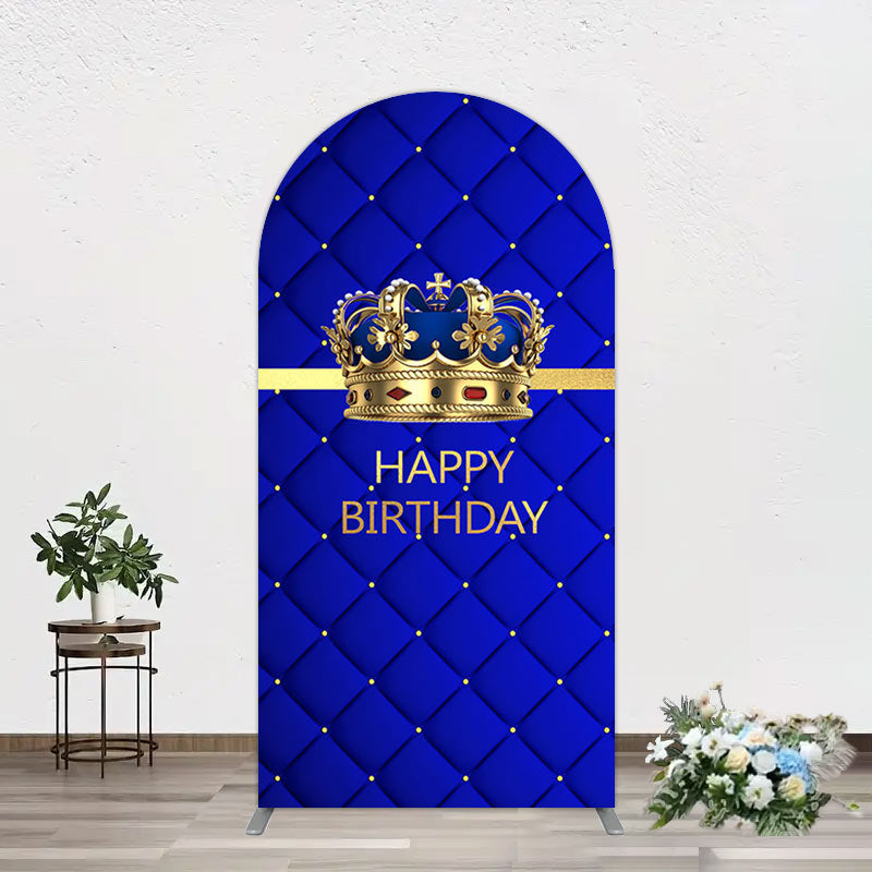 Aperturee - Aperturee Royal Blue Gold Crown Happy Birthday Arch Backdrop