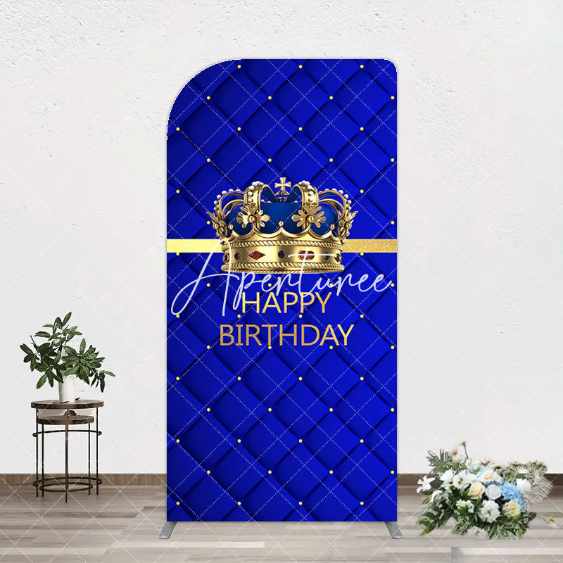 Aperturee - Aperturee Royal Blue Gold Crown Happy Birthday Arch Backdrop