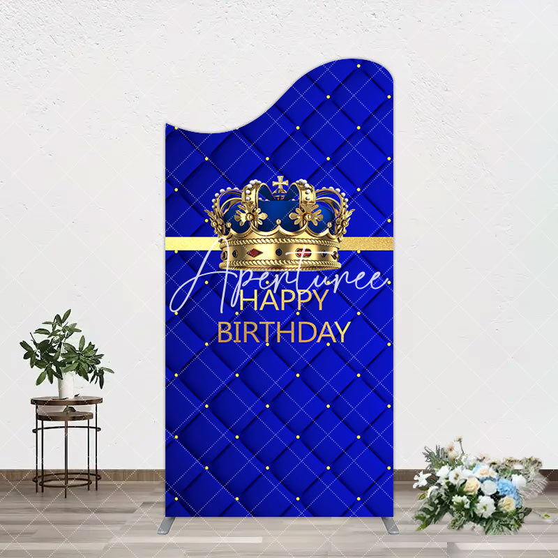 Aperturee - Aperturee Royal Blue Gold Crown Happy Birthday Arch Backdrop