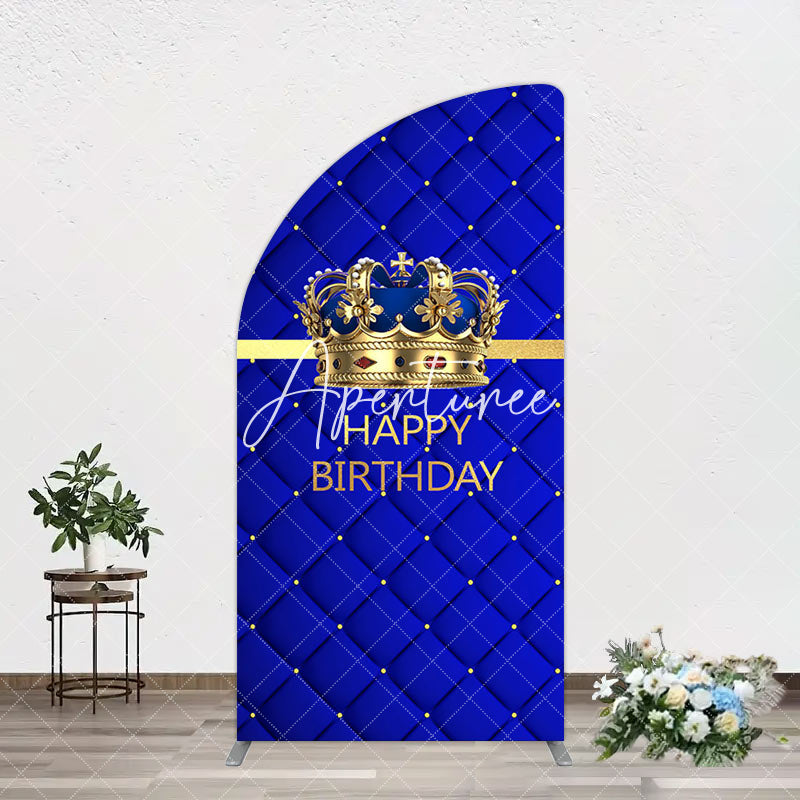 Aperturee - Aperturee Royal Blue Gold Crown Happy Birthday Arch Backdrop