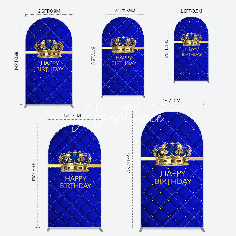 Aperturee - Aperturee Royal Blue Gold Crown Happy Birthday Arch Backdrop