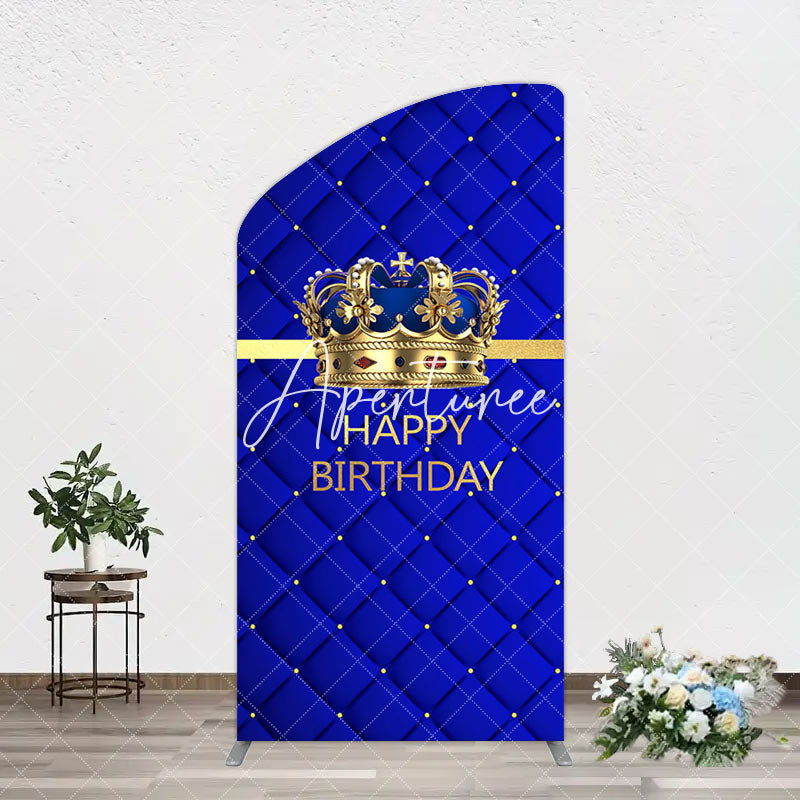 Aperturee - Aperturee Royal Blue Gold Crown Happy Birthday Arch Backdrop