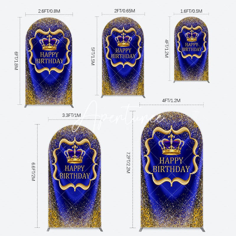 Aperturee - Aperturee Royal Blue Gold Glitter Crown Birthday Arch Backdrop