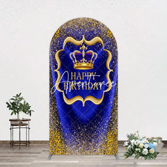 Aperturee - Aperturee Royal Blue Gold Glitter Crown Birthday Arch Backdrop