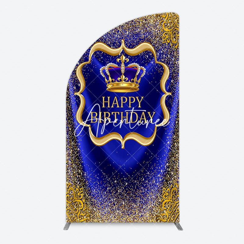 Aperturee - Aperturee Royal Blue Gold Glitter Crown Birthday Half Moon Arch Backdrop