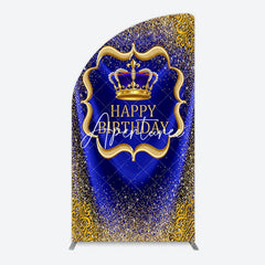 Aperturee - Aperturee Royal Blue Gold Glitter Crown Birthday Half Moon Arch Backdrop