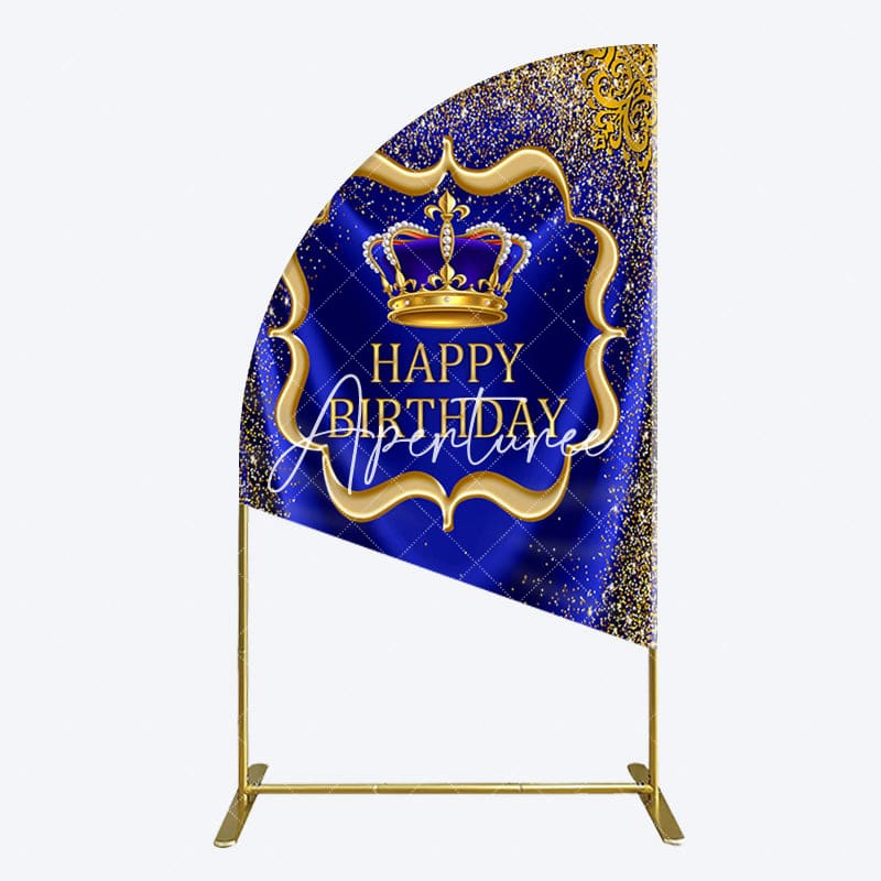 Aperturee - Aperturee Royal Blue Gold Glitter Crown Birthday Half Moon Arch Backdrop