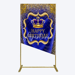 Aperturee - Aperturee Royal Blue Gold Glitter Crown Birthday Rectangle Backdrop