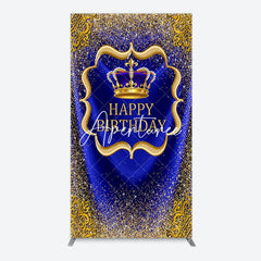 Aperturee - Aperturee Royal Blue Gold Glitter Crown Birthday Rectangle Backdrop