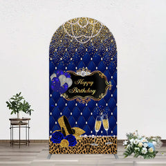 Aperturee - Aperturee Royal Blue Gold Glitter Rose Birthday Arch Backdrop