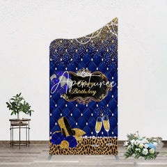 Aperturee - Aperturee Royal Blue Gold Glitter Rose Birthday Arch Backdrop