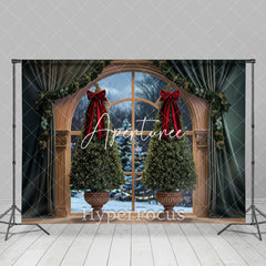 Aperturee - Aperturee Royal Green Curtain Window Scene Christmas Backdrop